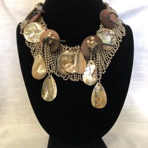 VTG 80's Silver & Abalone Statement Necklace